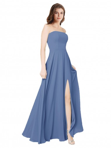 Open Back Windsor Blue A-Line Strapless Long Formal Dress / Bridesmaid Dress York