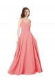 Open Back Watermelon A-Line V-Neck Long Bridesmaid Dress York