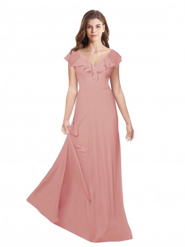 Open Back Bliss Pink A-Line V-Neck Long Bridesmaid Dress / Evening Dress York