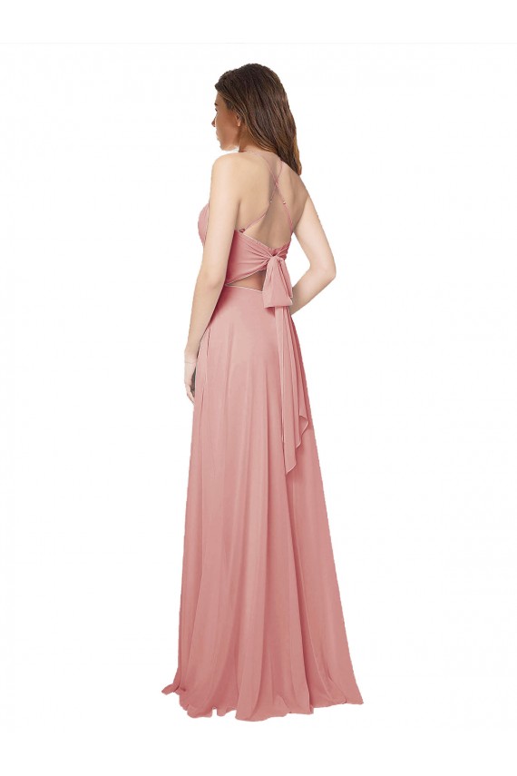 Open Back Bliss Pink A-Line Strapless Long Bridesmaid Dress York
