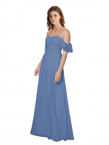 Open Back Windsor Blue A-Line Strapless Long Bridesmaid Dress York