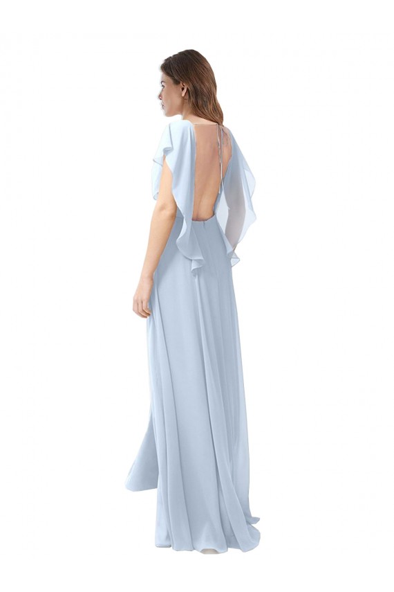 Open Back Light Sky Blue A-Line V-Neck Long Bridesmaid Dress / Formal Dress York
