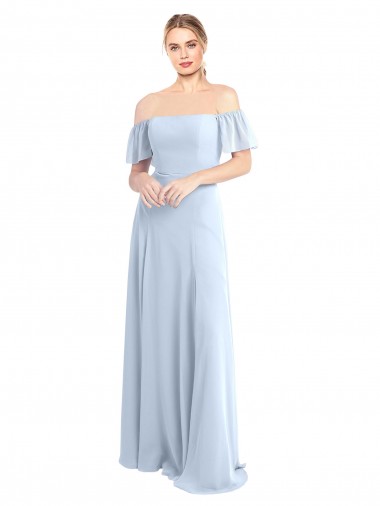 V-Back Light Sky Blue A-Line Square Neck Long Formal Dress / Bridesmaid Dress York