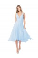 Keyhole Back Light Sky Blue A-Line V-Neck Midi Length Bridesmaid Dress York