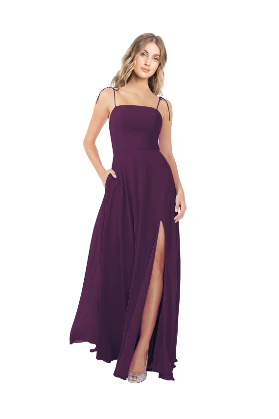 Keyhole Back Grape A-Line Strapless Long Bridesmaid Dress York