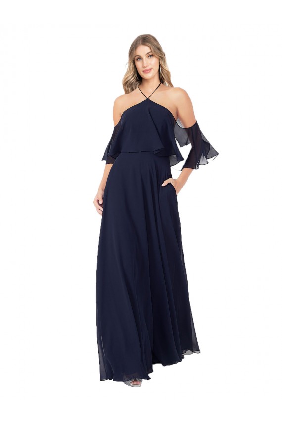 Dark Navy A-Line High Neck Long Formal Dress / Bridesmaid Dress York
