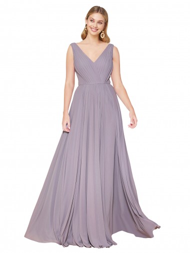 V-Back Dusty Rose A-Line High Neck Long Formal Evening Gown / Prom Dress / Bridesmaid Dress York