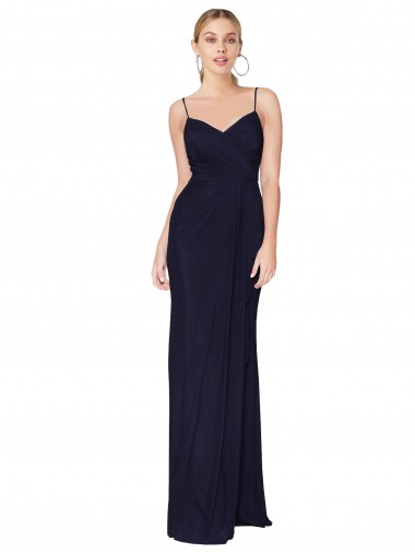 V-Back Dark Navy Mermaid High Neck Long Bridesmaid Dress / Formal Dress York