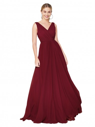 V-Back Burgundy A-Line High Neck Long Formal Dress / Bridesmaid Dress York