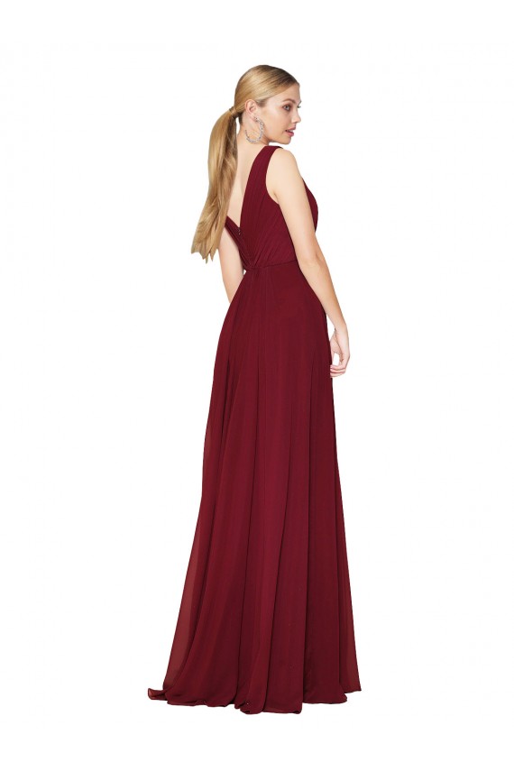V-Back Burgundy A-Line High Neck Long Formal Dress / Bridesmaid Dress York
