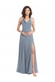 V-Back Dusty Blue A-Line Cowl Neck Long Bridesmaid Dress York