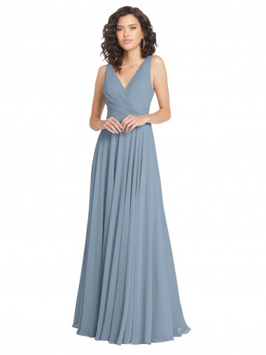 V-Back Dusty Blue A-Line V-Neck Long Bridesmaid Dress York