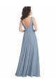 V-Back Dusty Blue A-Line V-Neck Long Bridesmaid Dress York