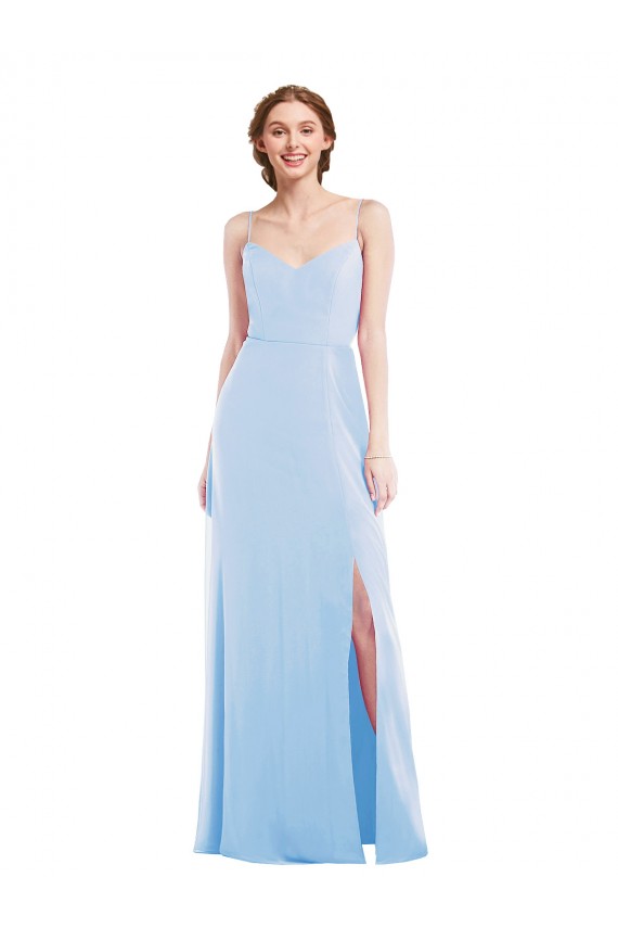 Light Sky Blue A-Line V-Neck Long Formal Evening Gown / Bridesmaid Dress York