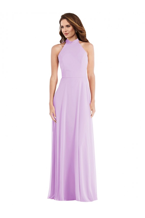 Low Back Lilac A-Line Halter Neck Long Semi Formal Evening Dress / Bridesmaid Dress York