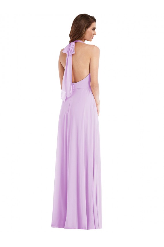 Low Back Lilac A-Line Halter Neck Long Semi Formal Evening Dress / Bridesmaid Dress York