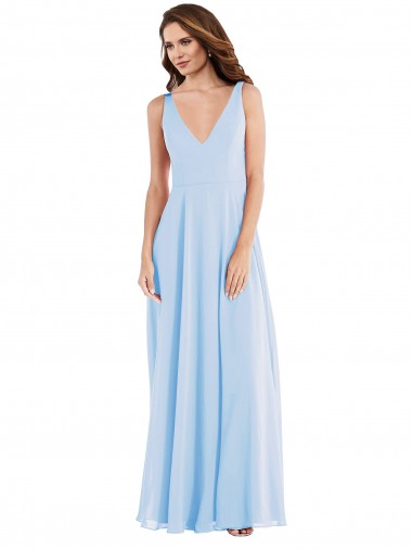 Light Sky Blue A-Line V-Neck Long Semi Formal Evening Dress / Bridesmaid Dress York