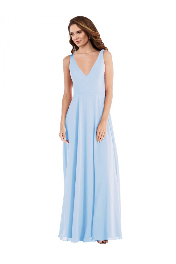 Light Sky Blue A-Line V-Neck Long Semi Formal Evening Dress / Bridesmaid Dress York