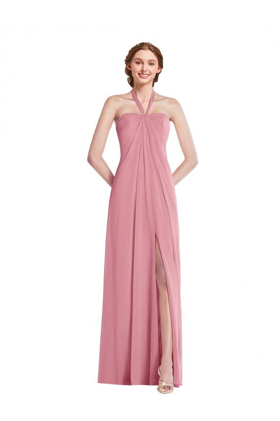 Open Back Skin Pink A-Line Halter Neck Long Semi Formal Evening Dress / Bridesmaid Dress York
