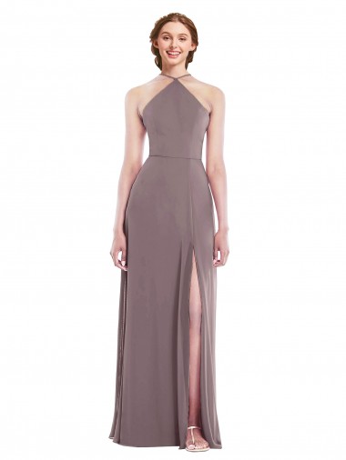 Low Back Dusty Rose A-Line Halter Neck Long Formal Evening Gown / Bridesmaid Dress York