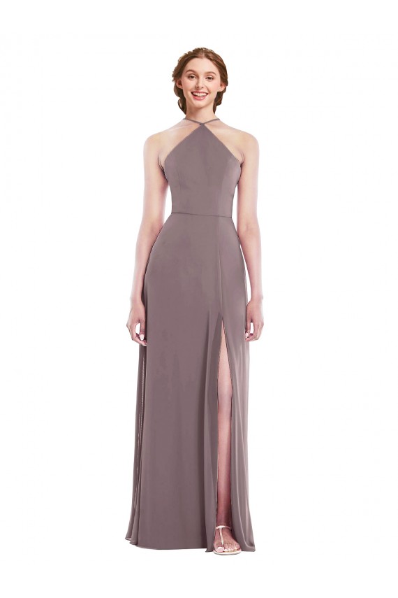 Low Back Dusty Rose A-Line Halter Neck Long Formal Evening Gown / Bridesmaid Dress York