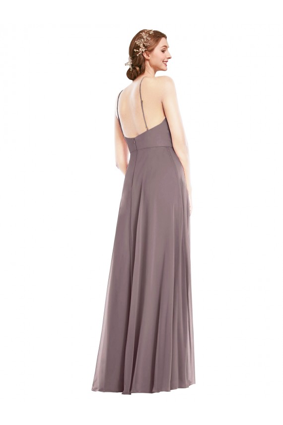 Low Back Dusty Rose A-Line Halter Neck Long Formal Evening Gown / Bridesmaid Dress York