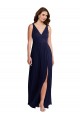 V-Back Dark Navy A-Line V-Neck Long Black Tie Evening Gown / Bridesmaid Dress York