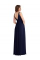 V-Back Dark Navy A-Line V-Neck Long Black Tie Evening Gown / Bridesmaid Dress York