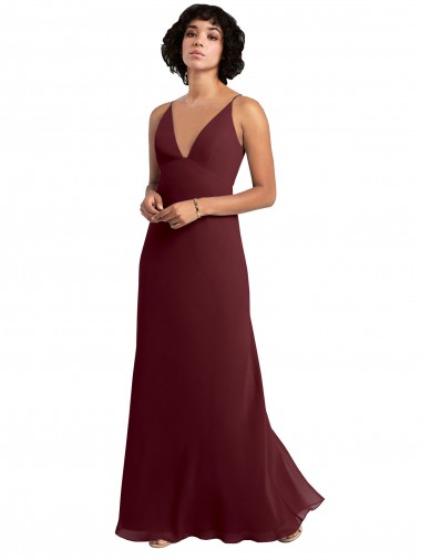 V-Back Burgundy Gold A-Line V-Neck Long Bridesmaid Dress / Formal Dress York