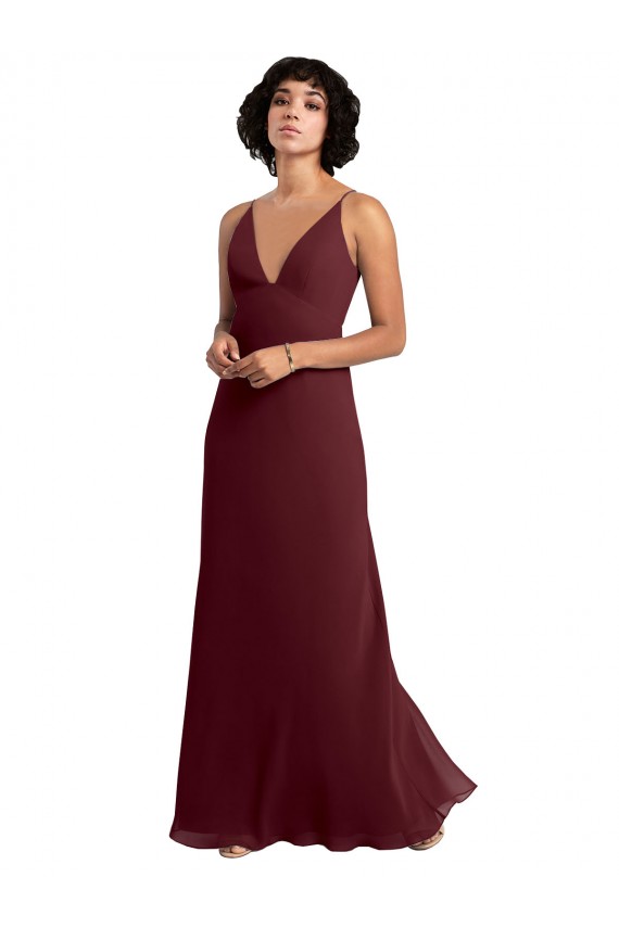 V-Back Burgundy Gold A-Line V-Neck Long Bridesmaid Dress / Formal Dress York