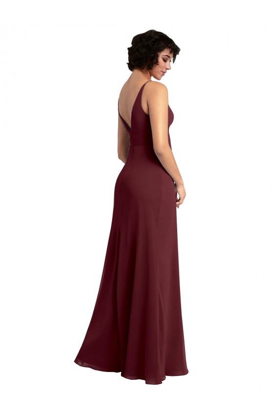 V-Back Burgundy Gold A-Line V-Neck Long Bridesmaid Dress / Formal Dress York