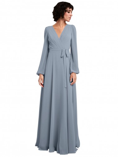 Dusty Blue A-Line V-Neck Long Bridesmaid Dress / Formal Dress York