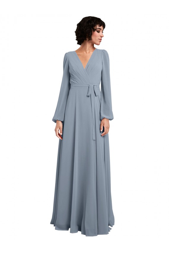 Dusty Blue A-Line V-Neck Long Bridesmaid Dress / Formal Dress York