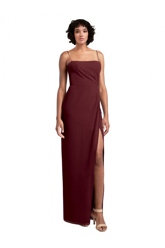 Low Back Burgundy Gold A-Line Square Neck Long Evening Dress / Bridesmaid Dress York