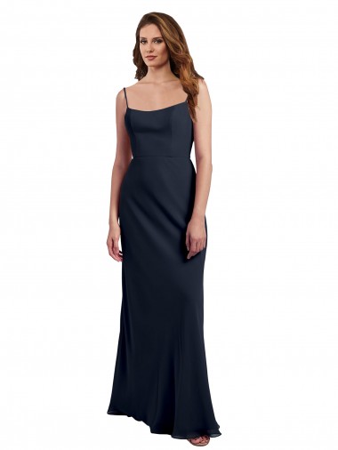 Open Back Dark Navy A-Line Scoop Neck Long Evening Dress / Bridesmaid Dress York