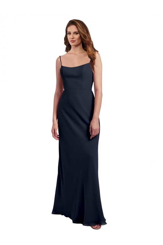 Open Back Dark Navy A-Line Scoop Neck Long Evening Dress / Bridesmaid Dress York