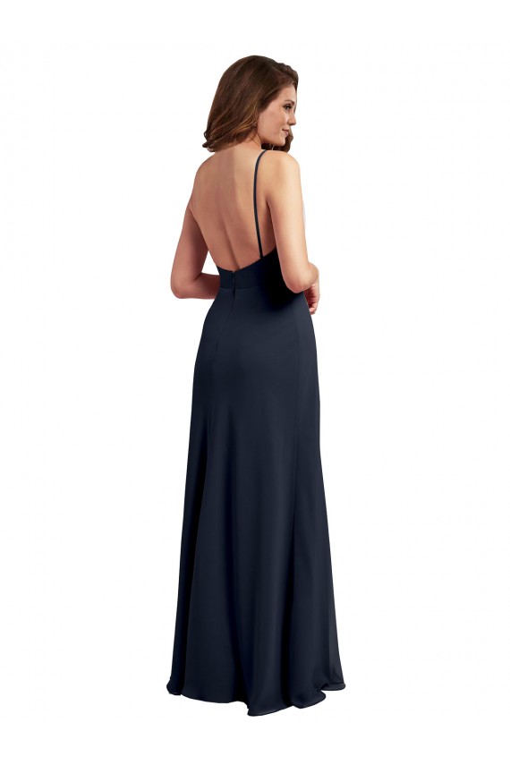 Open Back Dark Navy A-Line Scoop Neck Long Evening Dress / Bridesmaid Dress York