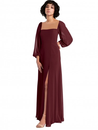 Burgundy Gold A-Line Square Neck Long Bridesmaid Dress / Evening Dress York