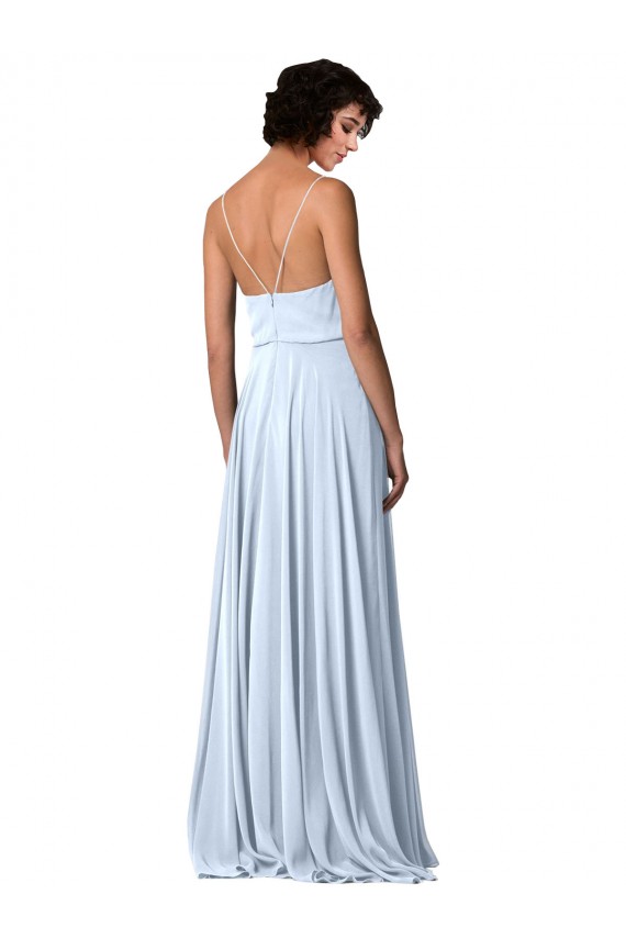 Low Back Light Sky Blue A-Line V-Neck Long Formal Dress / Bridesmaid Dress York