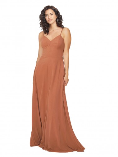 Keyhole Back Rosewood A-Line V-Neck Long Bridesmaid Dress York