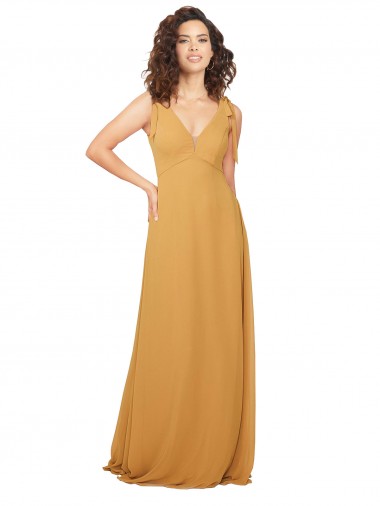 Keyhole Back Saffron A-Line V-Neck Long Bridesmaid Dress York