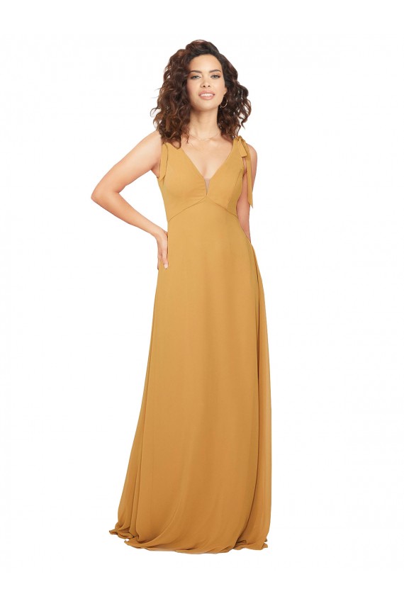 Keyhole Back Saffron A-Line V-Neck Long Bridesmaid Dress York