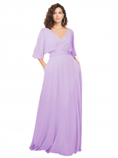 Low Back Lilac A-Line V-Neck Long Bridesmaid Dress York