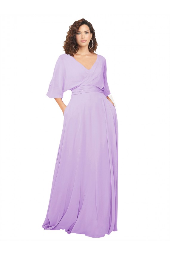 Low Back Lilac A-Line V-Neck Long Bridesmaid Dress York