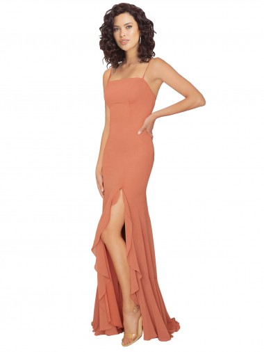 V-Back Rosewood A-Line Square Neck Long Bridesmaid Dress York