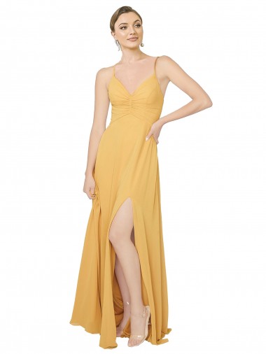Open Back Saffron A-Line V-Neck Long Bridesmaid Dress / Evening Dress York