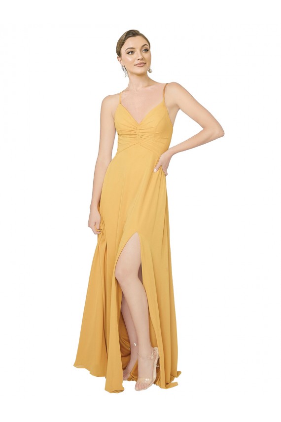 Open Back Saffron A-Line V-Neck Long Bridesmaid Dress / Evening Dress York