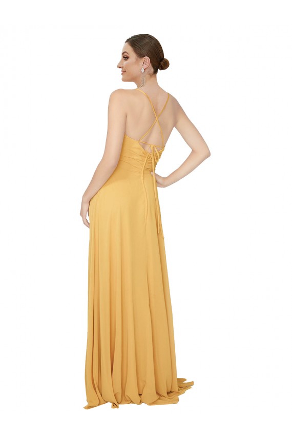 Open Back Saffron A-Line V-Neck Long Bridesmaid Dress / Evening Dress York
