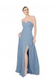 Low Back Dusty Blue A-Line Strapless Long Bridesmaid Dress / Evening Dress York