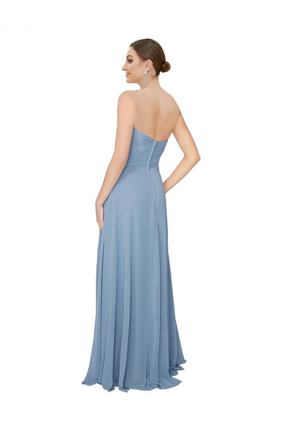 Low Back Dusty Blue A-Line Strapless Long Bridesmaid Dress / Evening Dress York